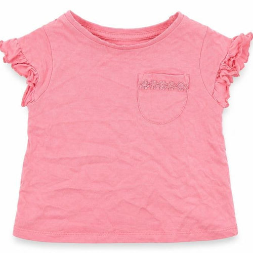 Nutmeg Girls Pink  Cotton Basic T-Shirt Size 12-18 Months Round Neck