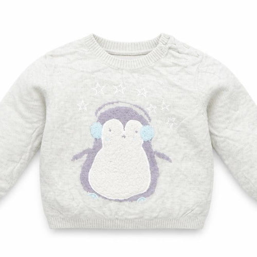 Mini Club Girls Grey  Viscose Pullover Jumper Size 6-9 Months   - penguin