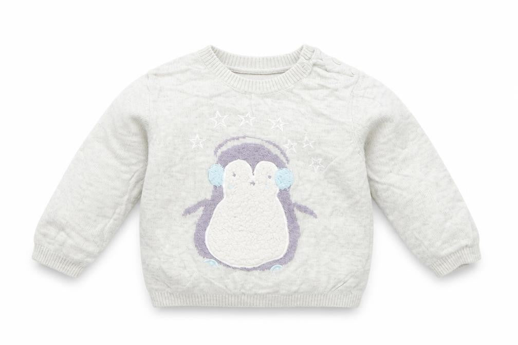 Mini Club Girls Grey  Viscose Pullover Jumper Size 6-9 Months   - penguin