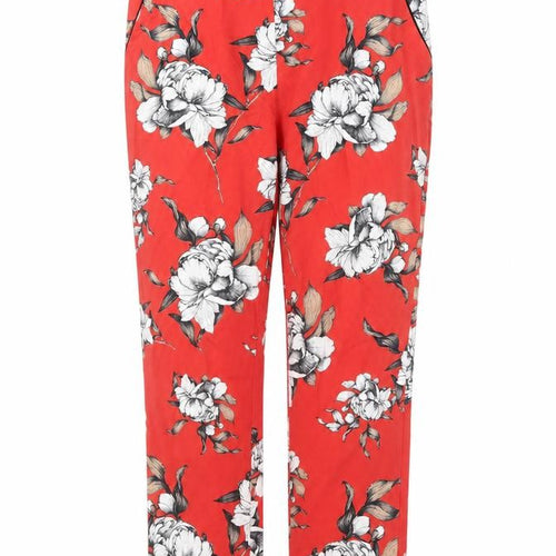 Marina Kaneva Womens Red Floral Viscose Dress Pants Trousers Size 14 L26 in Regular