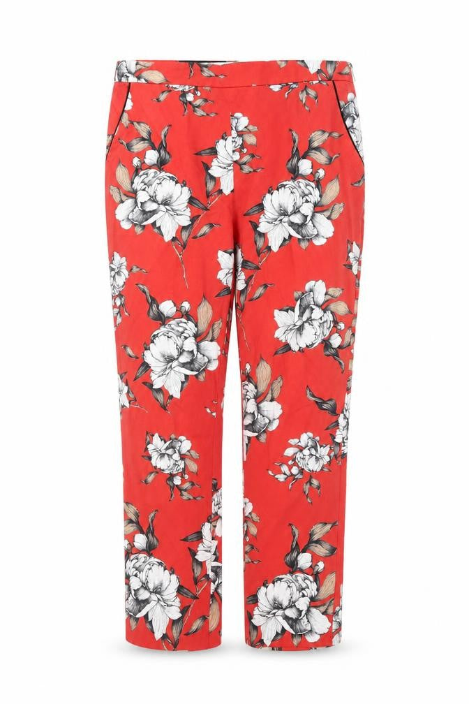 Marina Kaneva Womens Red Floral Viscose Dress Pants Trousers Size 14 L26 in Regular