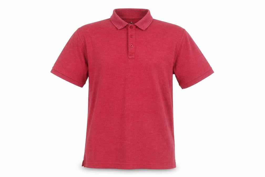 Front view of Easy men’s red cotton polo, size L, collared