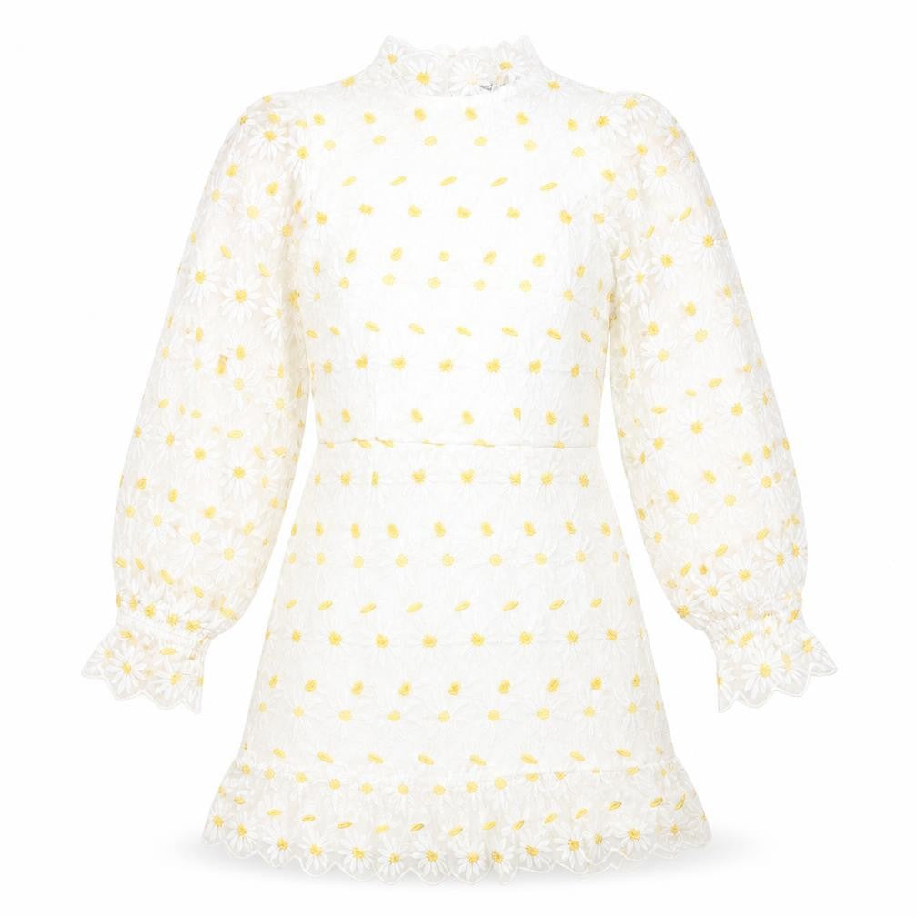 Boohoo Womens White Floral Polyester Fit & Flare  Size 6  Mock Neck