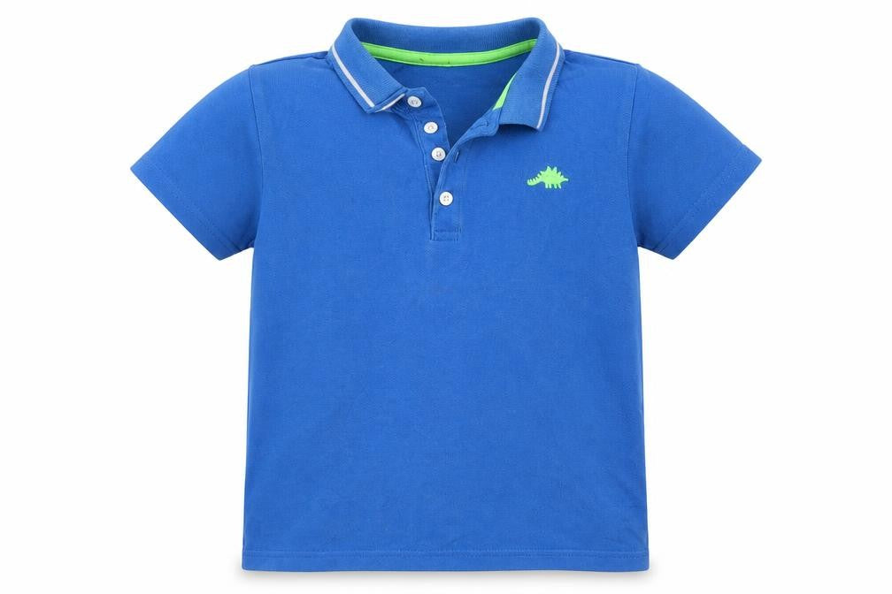 Front view of F&F boys’ blue cotton basic polo, size 6-7, years collared