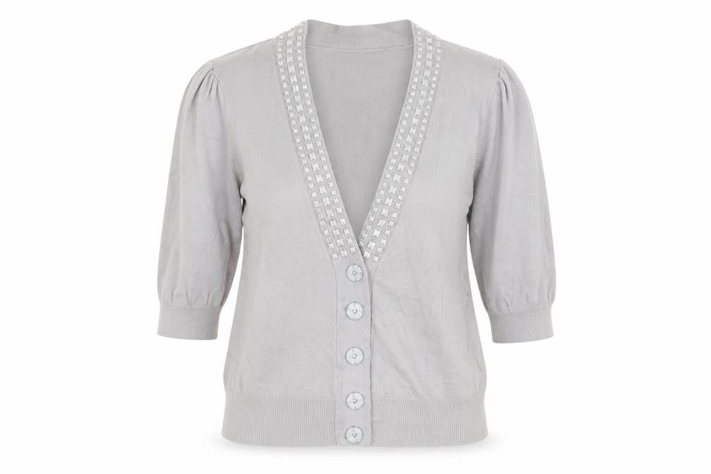 Et Vous Womens Grey V-Neck  Viscose Cardigan Jumper Size 14