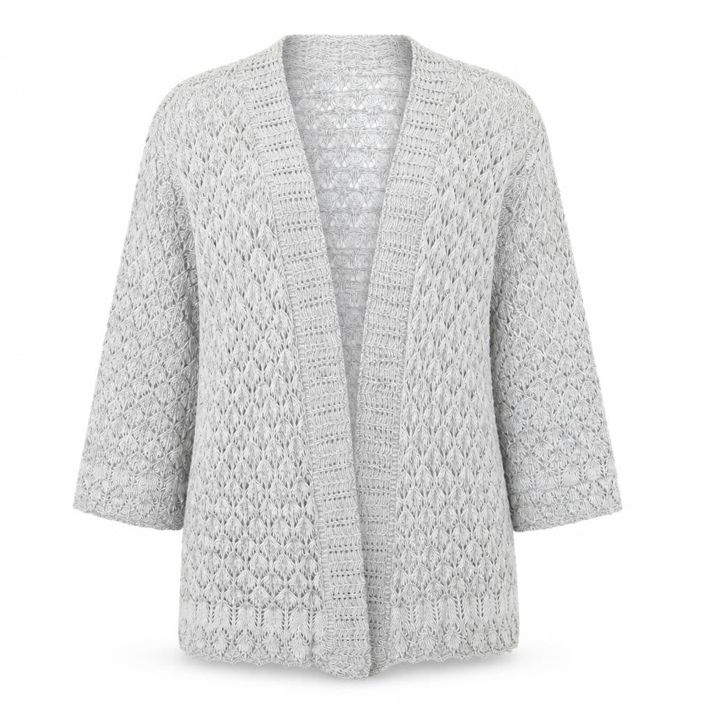 Front view of CHIC women’s grey v-neck cotton wrap jumper, size L