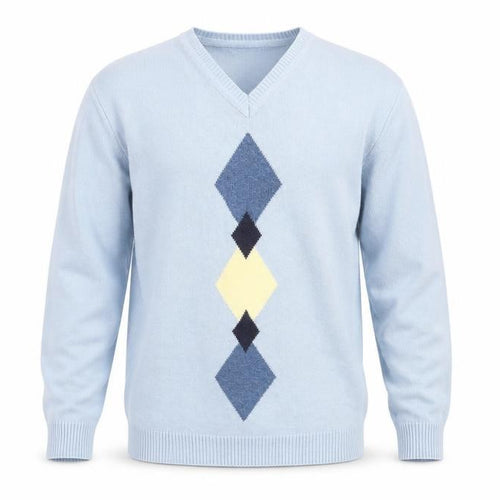 Greenwoods Escape Mens Blue V-Neck Argyle/Diamond Acrylic Pullover Jumper Size M