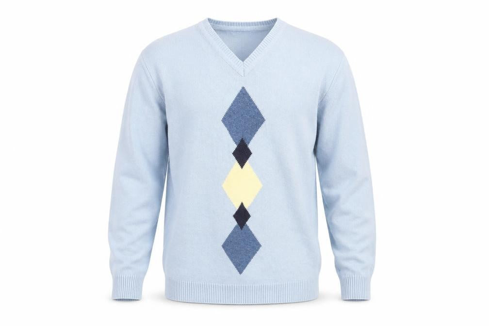 Greenwoods Escape Mens Blue V-Neck Argyle/Diamond Acrylic Pullover Jumper Size M