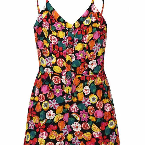Pimkie Womens Multicoloured Geometric Viscose Playsuit One-Piece Size 6  Button - Fruit Print