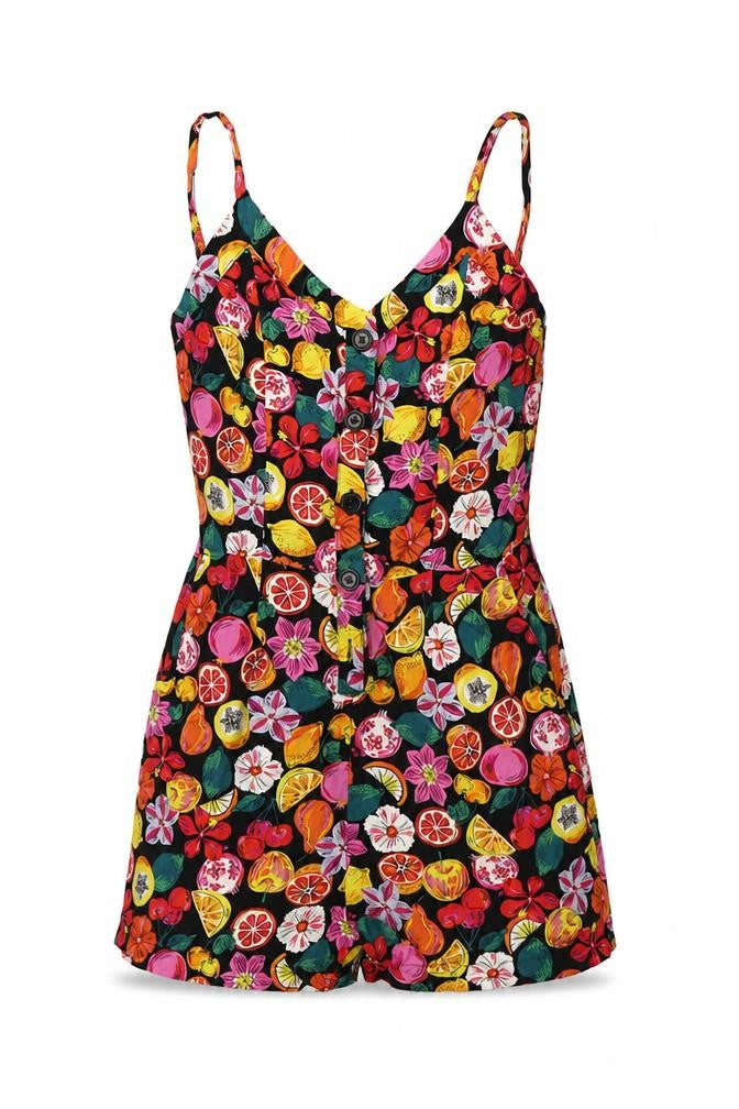 Pimkie Womens Multicoloured Geometric Viscose Playsuit One-Piece Size 6  Button - Fruit Print