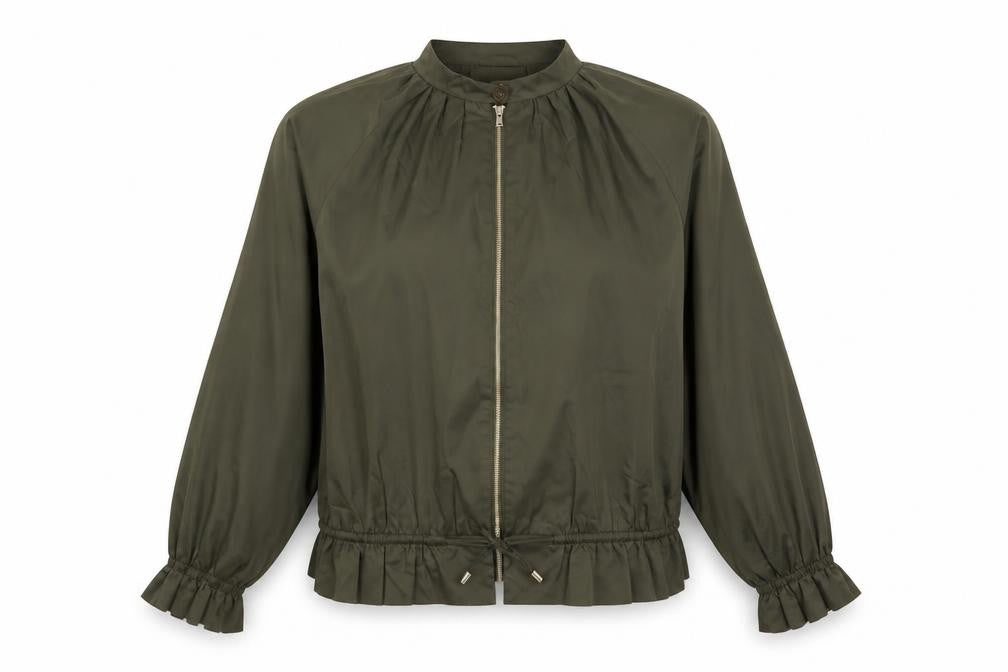 Front view of H&M women’s green jacket coatigan, size UK 12