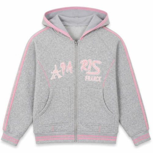 Euro Souvenir Womens Grey Striped Polyester Full Zip Hoodie Size M   - Paris