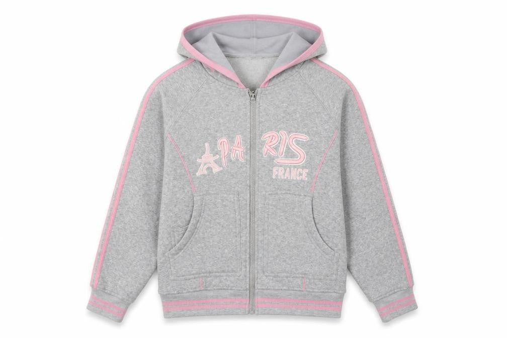Euro Souvenir Womens Grey Striped Polyester Full Zip Hoodie Size M   - Paris