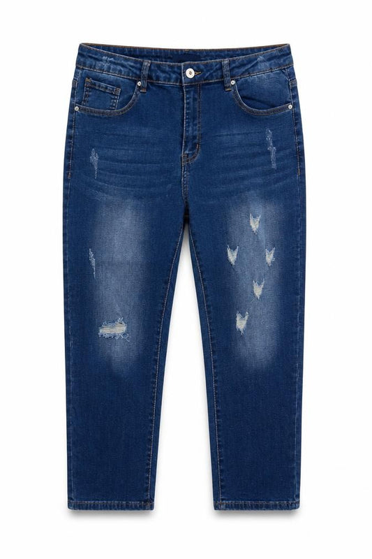 Front view of Sheilay women’s blue cotton cropped jeans, size UK 34, 22-inch leg regular