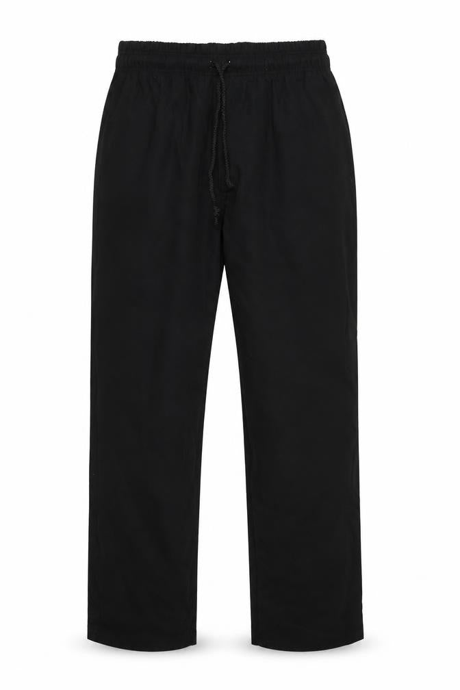 Front view of Pegasus men’s black cotton trousers, size S, 33-inch leg regular