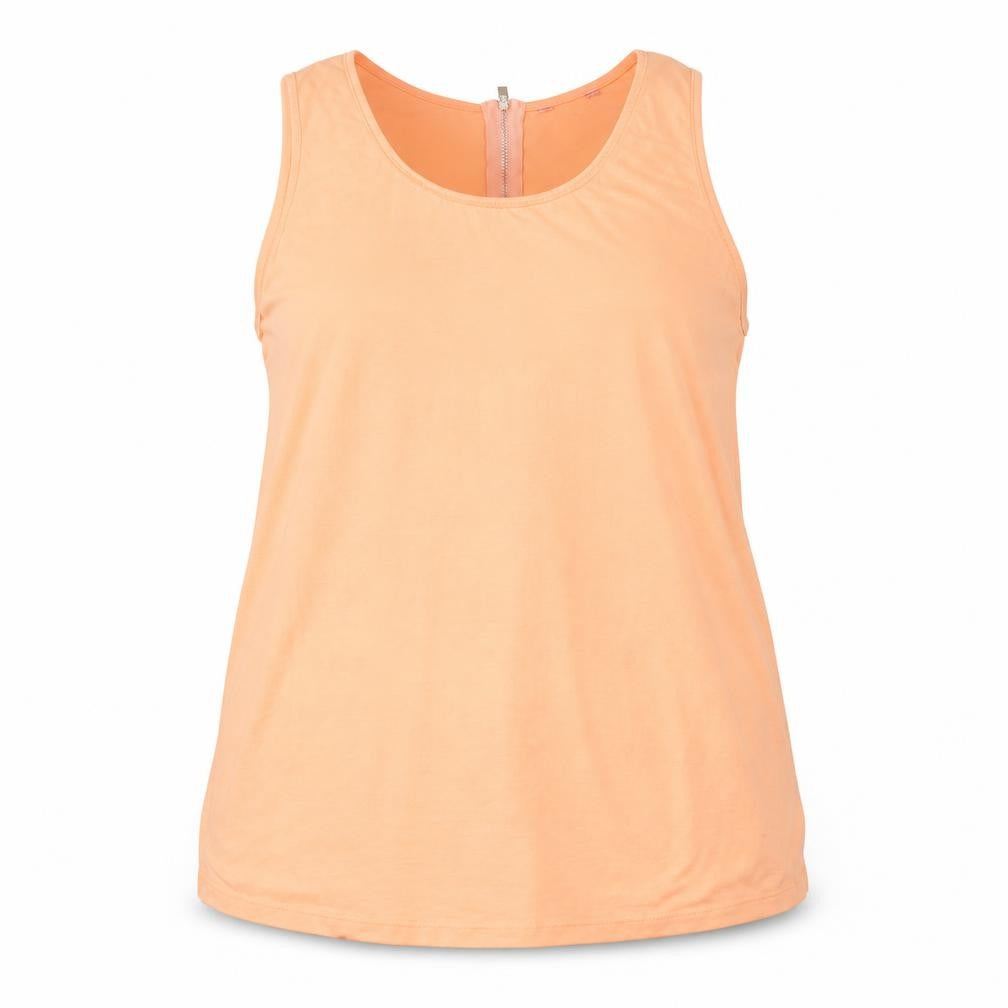 Front view of Peacocks women’s pink polyester basic tank, size UK 16, round neck