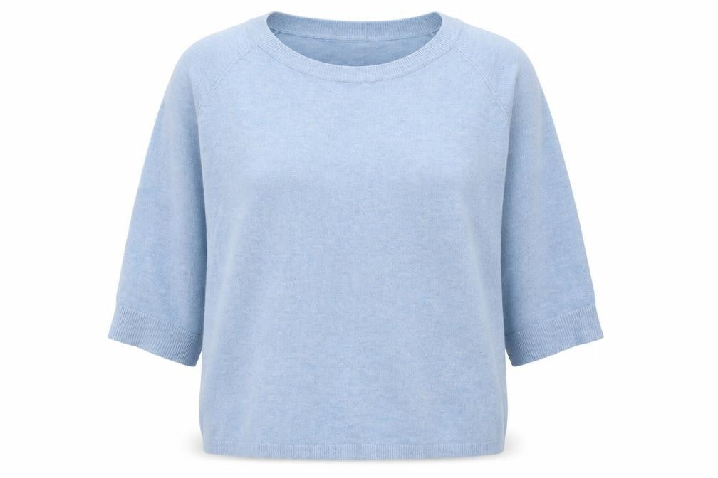 Front view of Vero Moda women’s blue round neck viscose jumper, size S