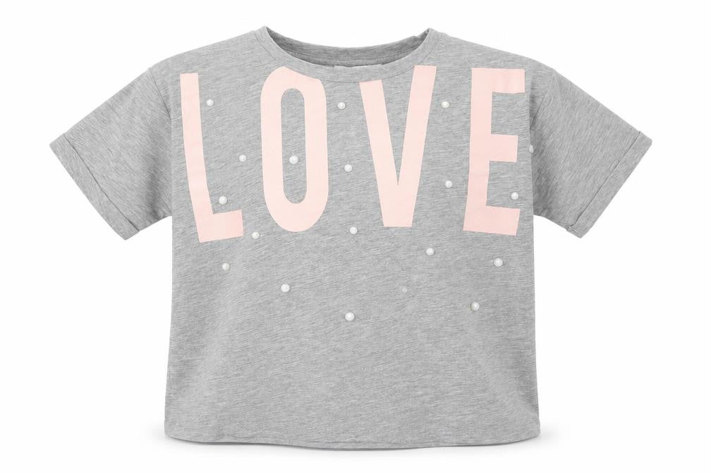 Front view of Primark girls’ grey polyester basic t-shirt, size 9-10, years round neck