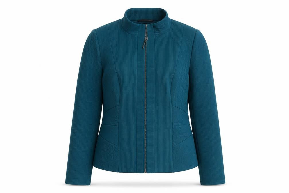Front view of Marks & Spencer women’s green jacket, size UK 14