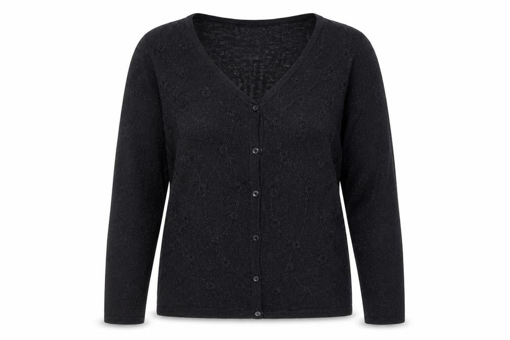 Soon Womens Black V-Neck  Viscose Cardigan Jumper Size S