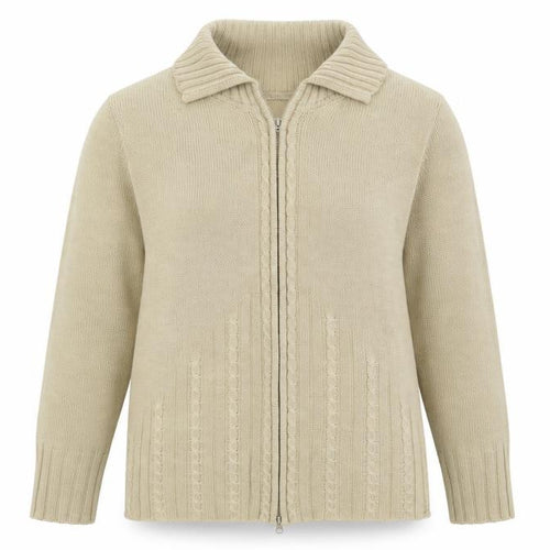 Nathalie Andersen Womens Beige Collared  Acrylic Full Zip Jumper Size L