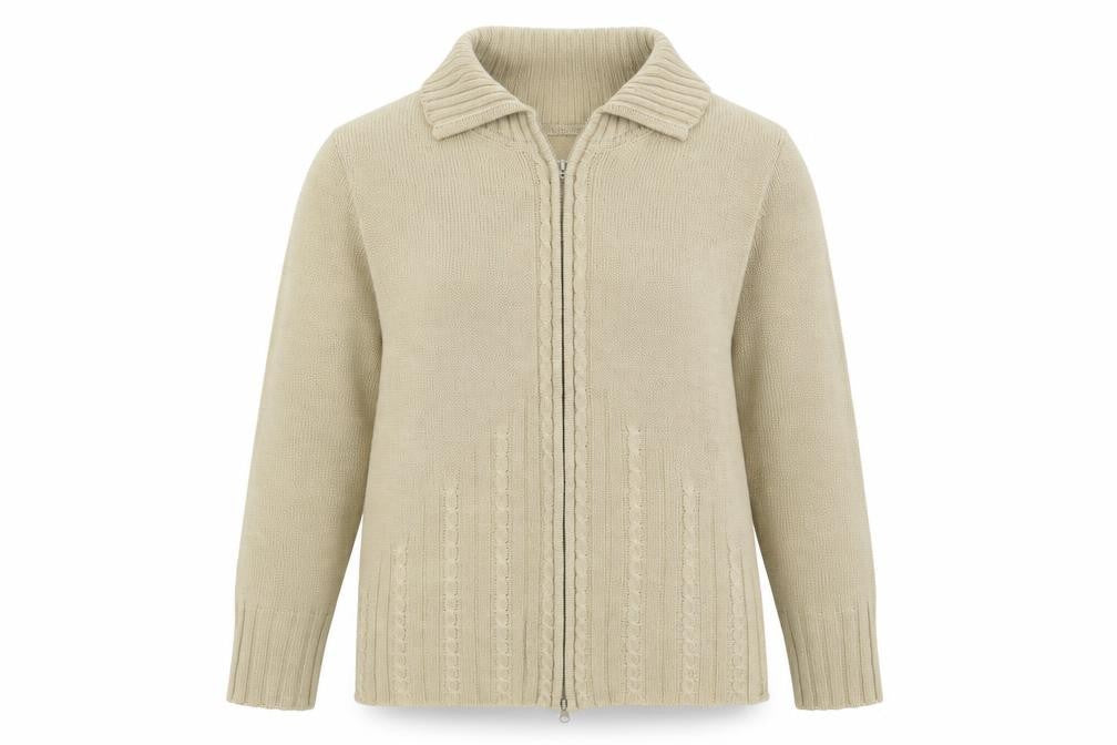 Nathalie Andersen Womens Beige Collared  Acrylic Full Zip Jumper Size L