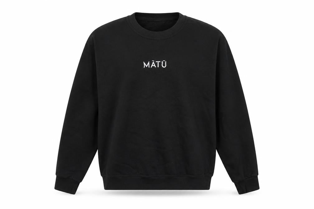 Front view of Uneek men’s black round neck polyester jumper, size S