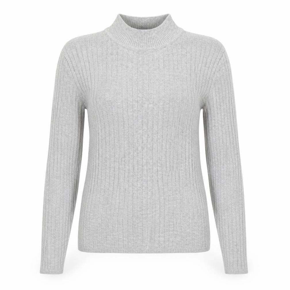 Front view of Primark women’s grey high neck viscose jumper, size S