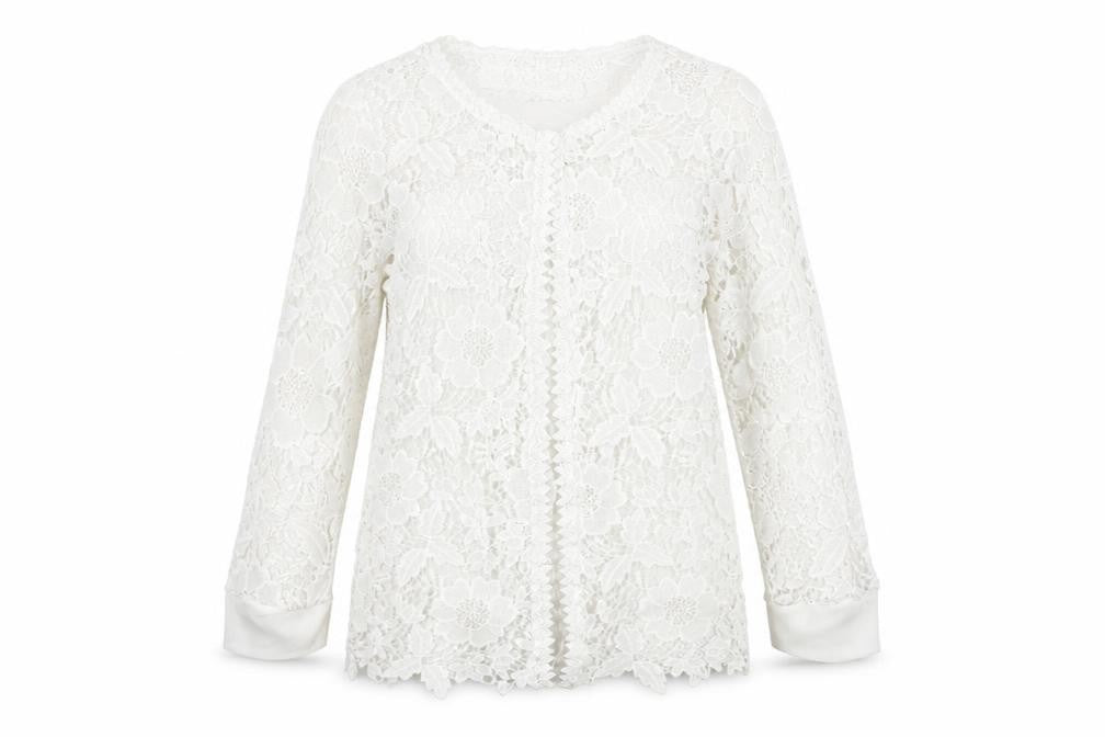 Quiz Womens White Round Neck Floral Polyester Cardigan Jumper Size 8