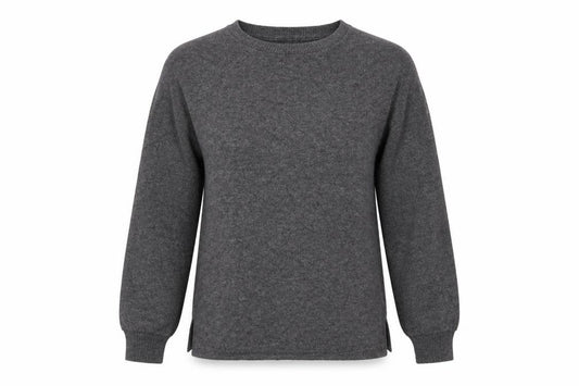 Front view of Primark women’s grey round neck polyester jumper, size S, - charcoal grey