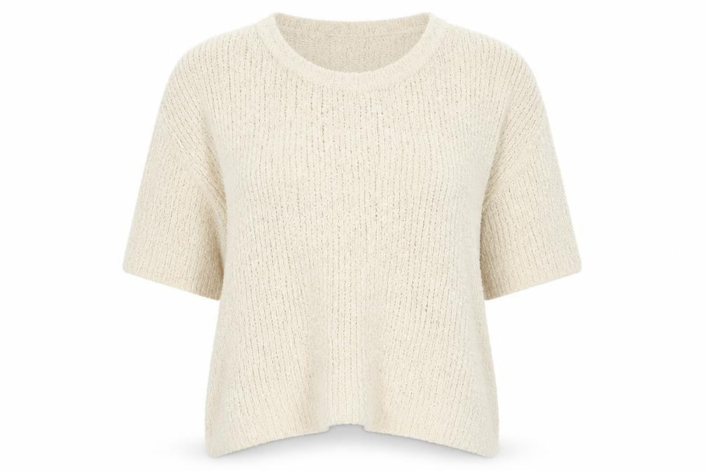 Front view of Topshop women’s green round neck polyester jumper, size UK 8