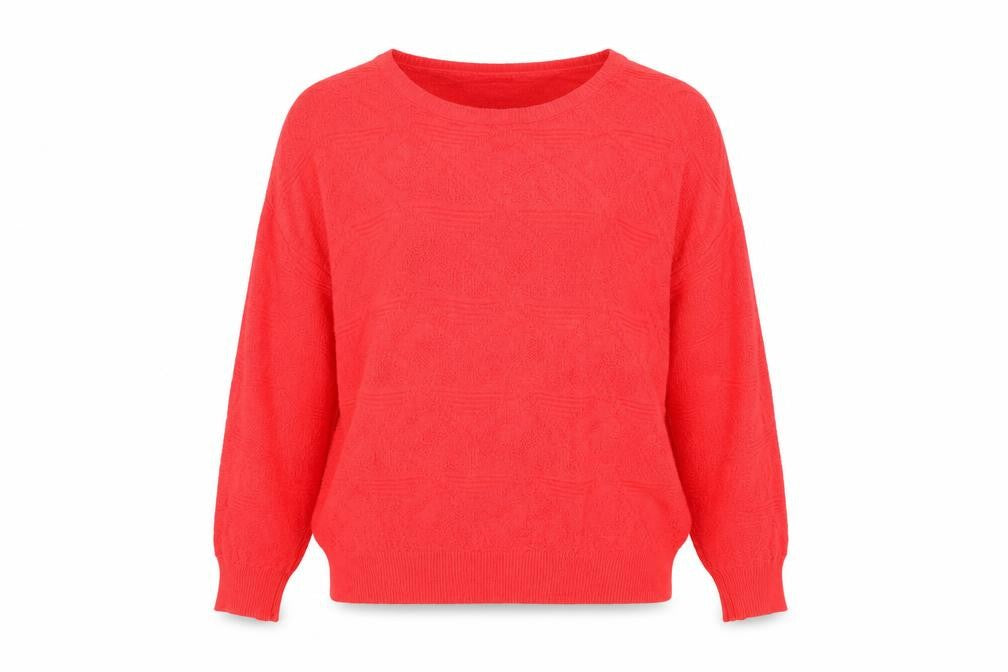 Front view of Warehouse women’s red round neck argyle/diamond cotton jumper, size UK 12
