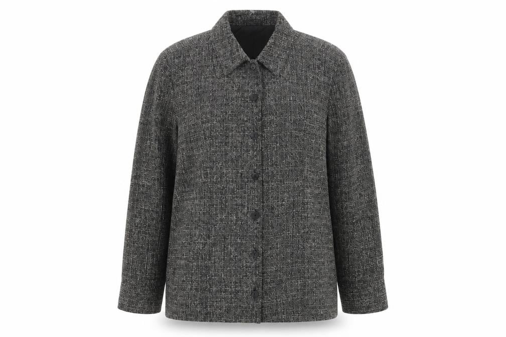 Front view of EWM women’s grey jacket, size UK 16