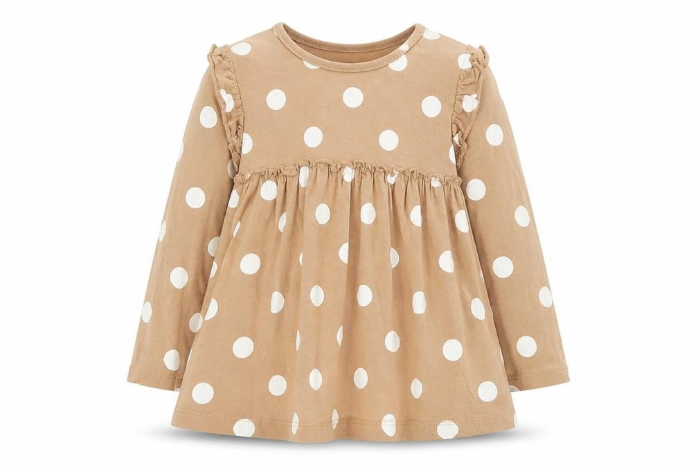 George Girls Brown Polka Dot Cotton Shift  Size 2-3 Years  Round Neck