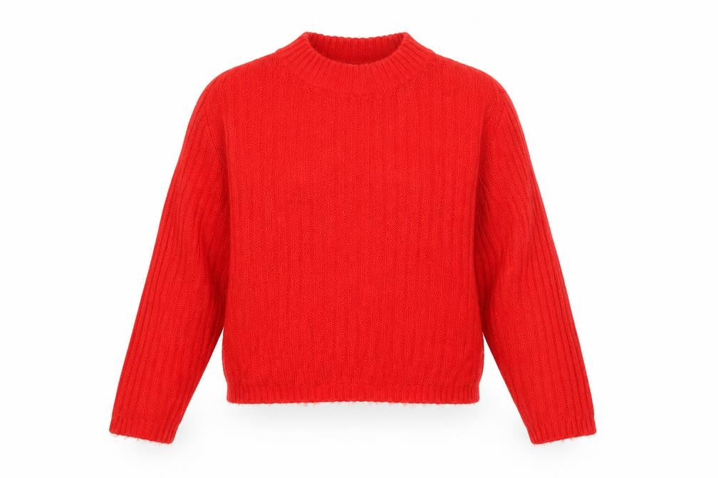 Front view of Divided women’s red mock neck acrylic jumper, size L