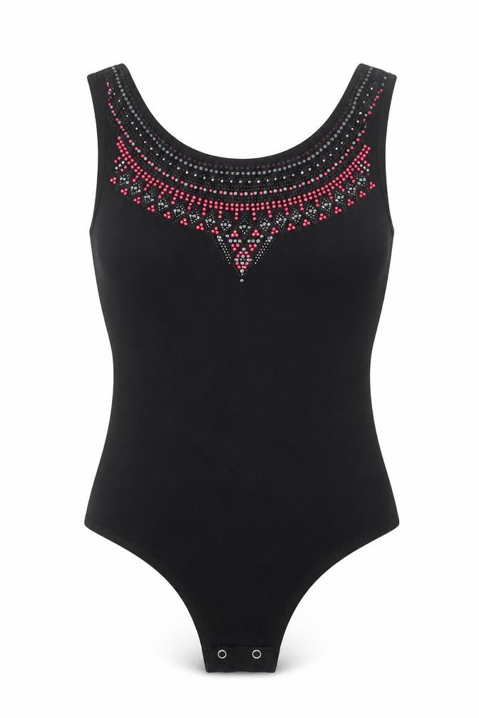 Front view of Atmosphere women’s black viscose bodysuit one-piece, size UK 8