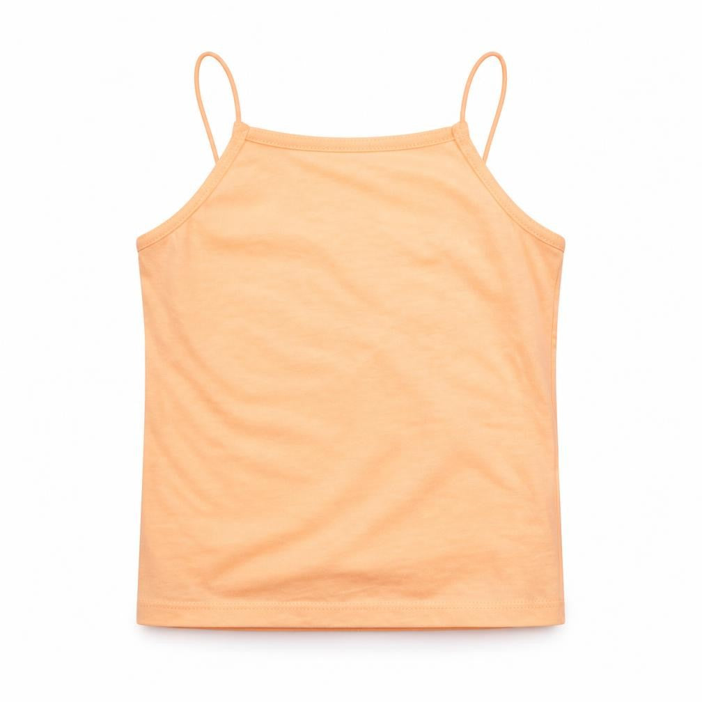 Front view of Miss E-Vie girls’ orange polyester basic tank, size 7-8, years square neck
