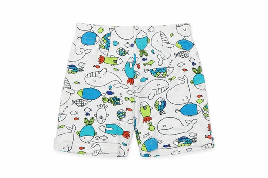 Front view of George boys’ white cotton sweatpants, size 12, months - sea animals