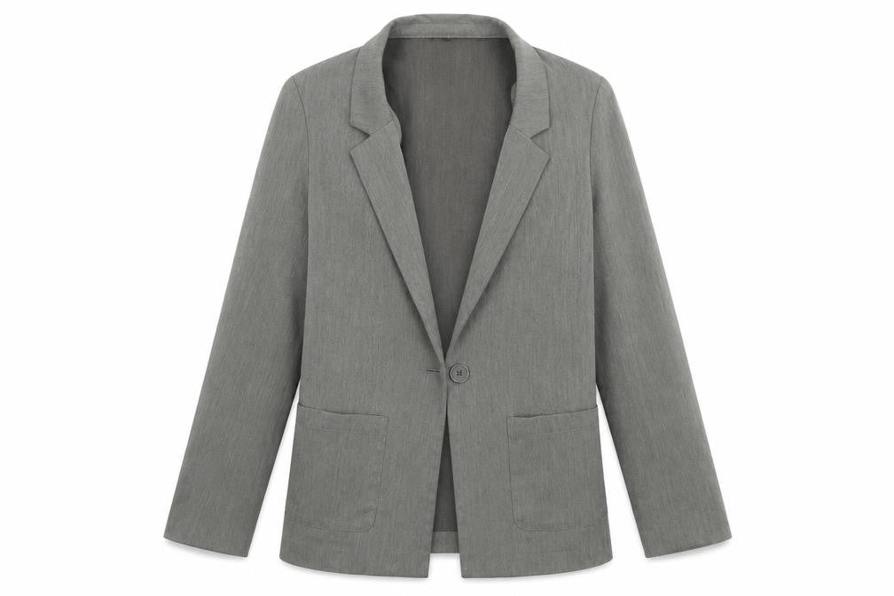Front view of H&M women’s green jacket blazer, size UK 10, button