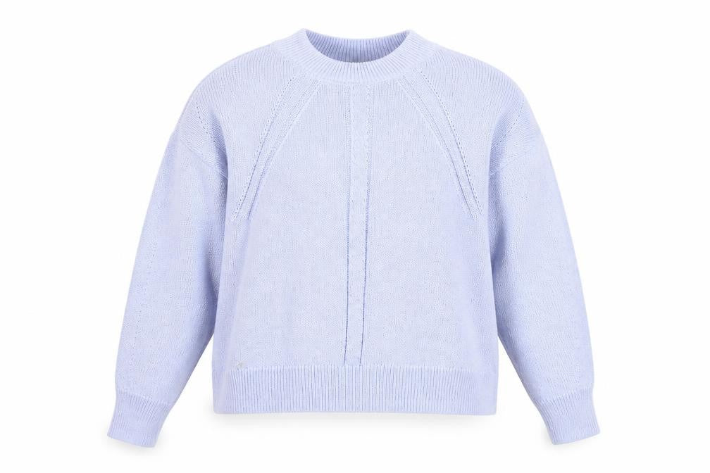 Front view of Marks & Spencer women’s blue high neck acrylic jumper, size M