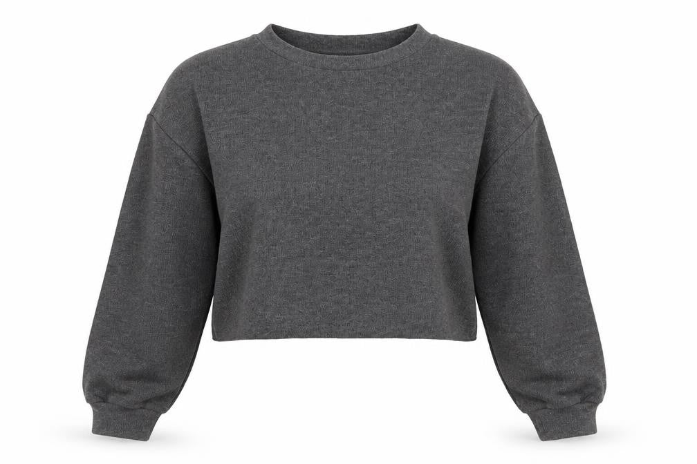 Front view of Zara women’s grey round neck polyester shrug jumper, size S