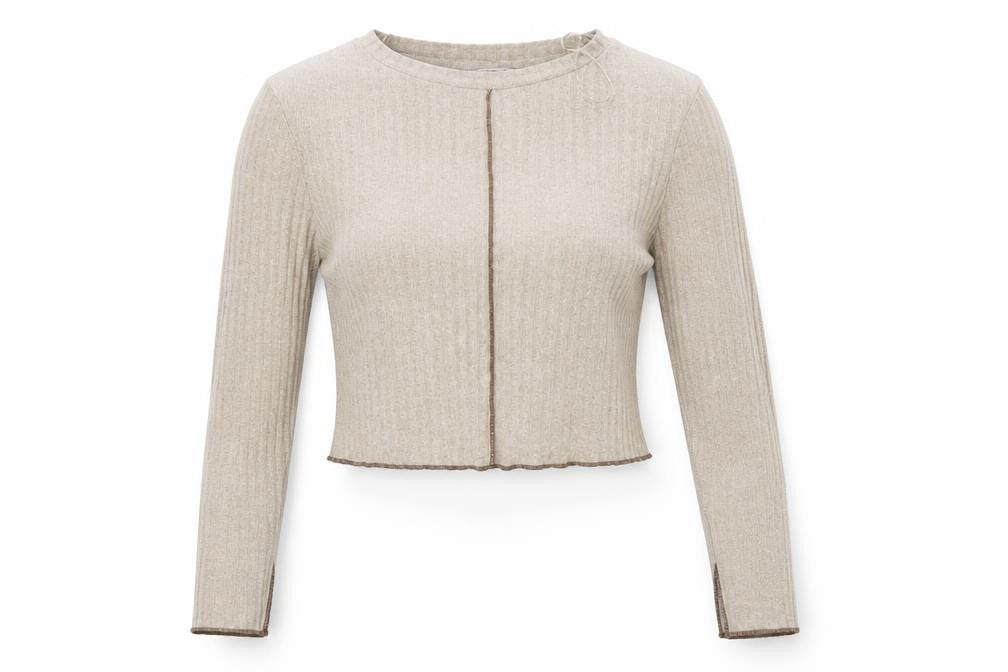 Front view of Primark women’s beige round neck polyester jumper, size M