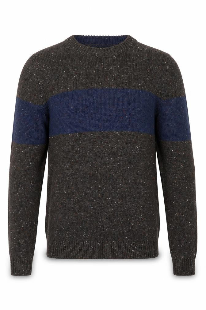 Front view of Primark men’s multicoloured round neck polyester jumper, size XS