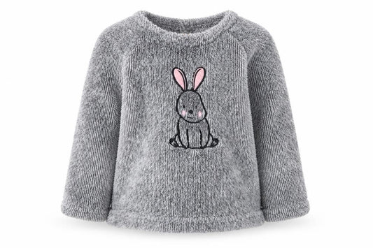 Front view of Lilly&Dan girls’ grey polyester jumper, size 6-9, months