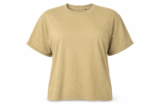 Front view of Brave Soul women’s green cotton basic t-shirt, size L, round neck