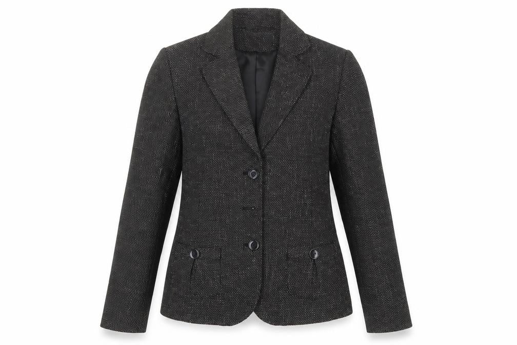 Front view of Papaya women’s grey herringbone jacket, size UK 12