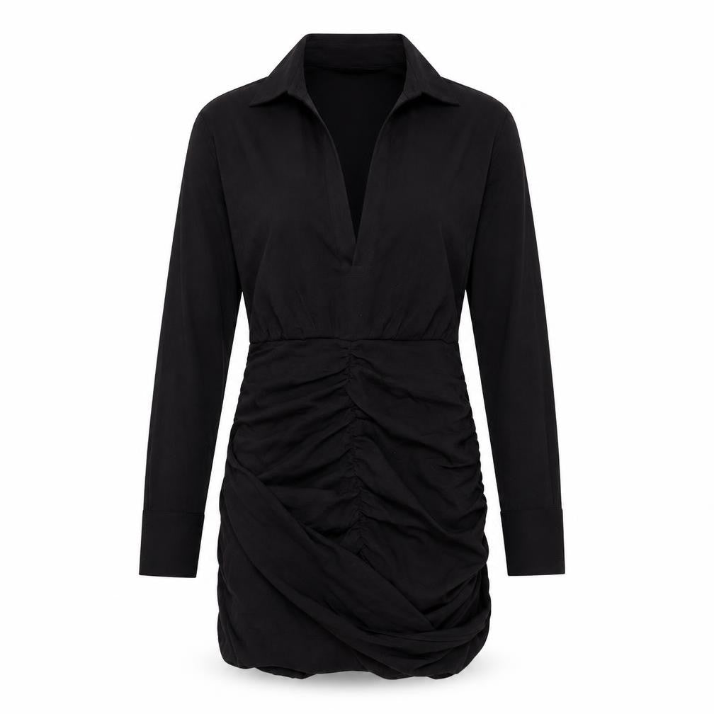Front view of Nasty Gal women’s black polyester bodycon, size UK 10, collared zip