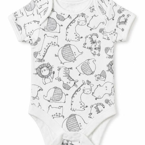 George Baby White Geometric Cotton Romper One-Piece One Size  Snap - Cute Animals