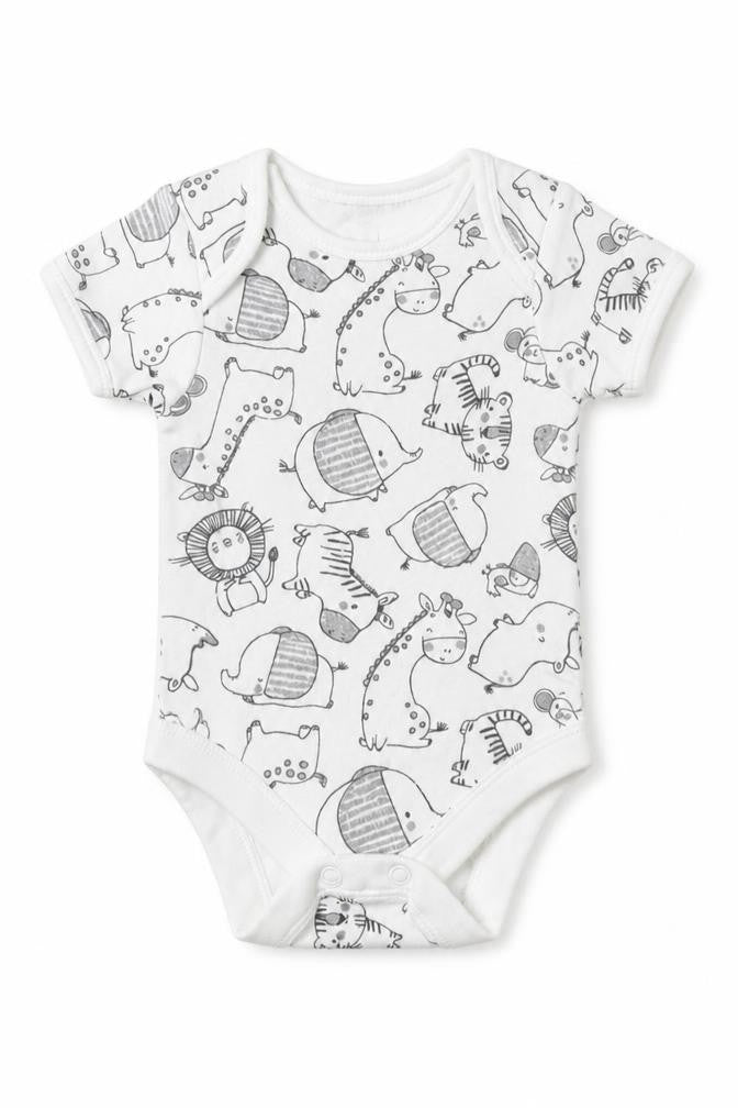 George Baby White Geometric Cotton Romper One-Piece One Size  Snap - Cute Animals