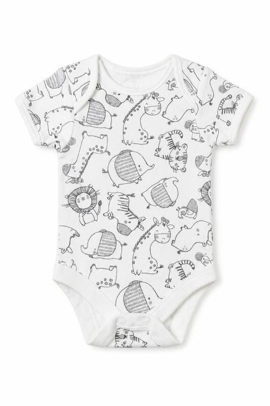 George Baby White Geometric Cotton Romper One-Piece One Size  Snap - Cute Animals
